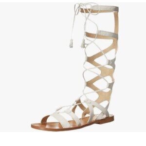 YDN Women Sexy Knee High Lace up Flats Fringe Low Heel Gladiator Strap Sandals